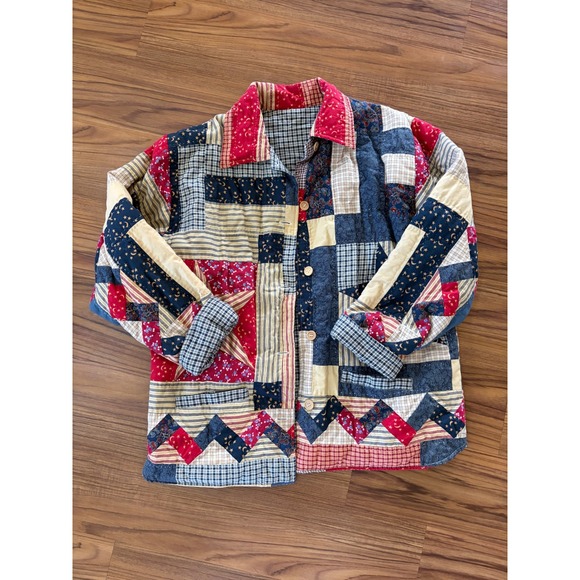c&f enterprises Jackets & Blazers - vintage Americana quilted patchwork jacket reversible lone star pattern red blue